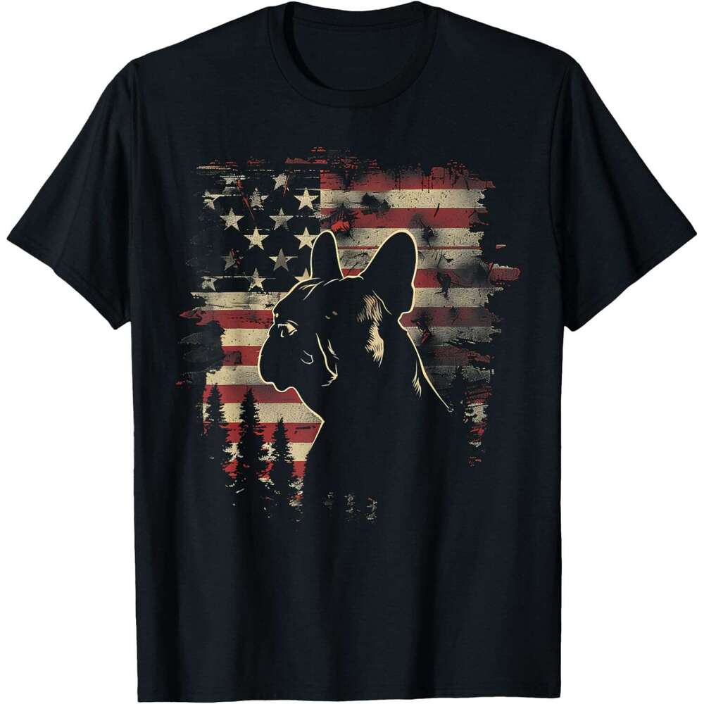 T shirt for Mens Patriotic French Bulldog Silhouette American Flag Design T-Shirt Shirts Tshirt Graphic Tee Casual Tops Clothes Short sleeve