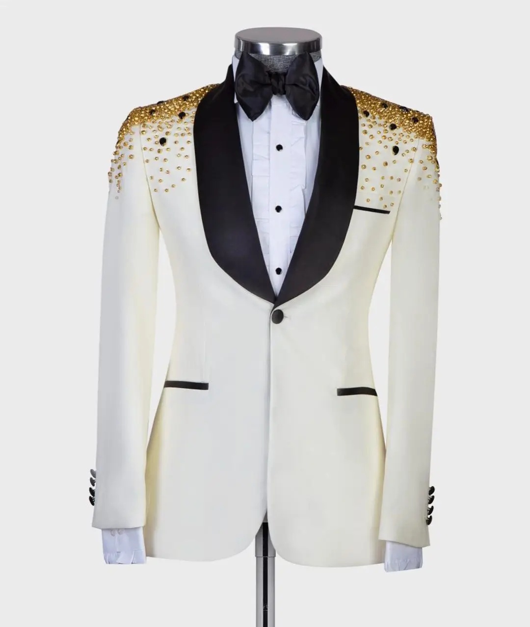 Modern Men's Wedding Suit Shawl Lapel Tailored Blazers Rhinestone Beaded Groom Jacket for Men One Button 2 Pieces Set Custom Made Coat(Pants+Jack