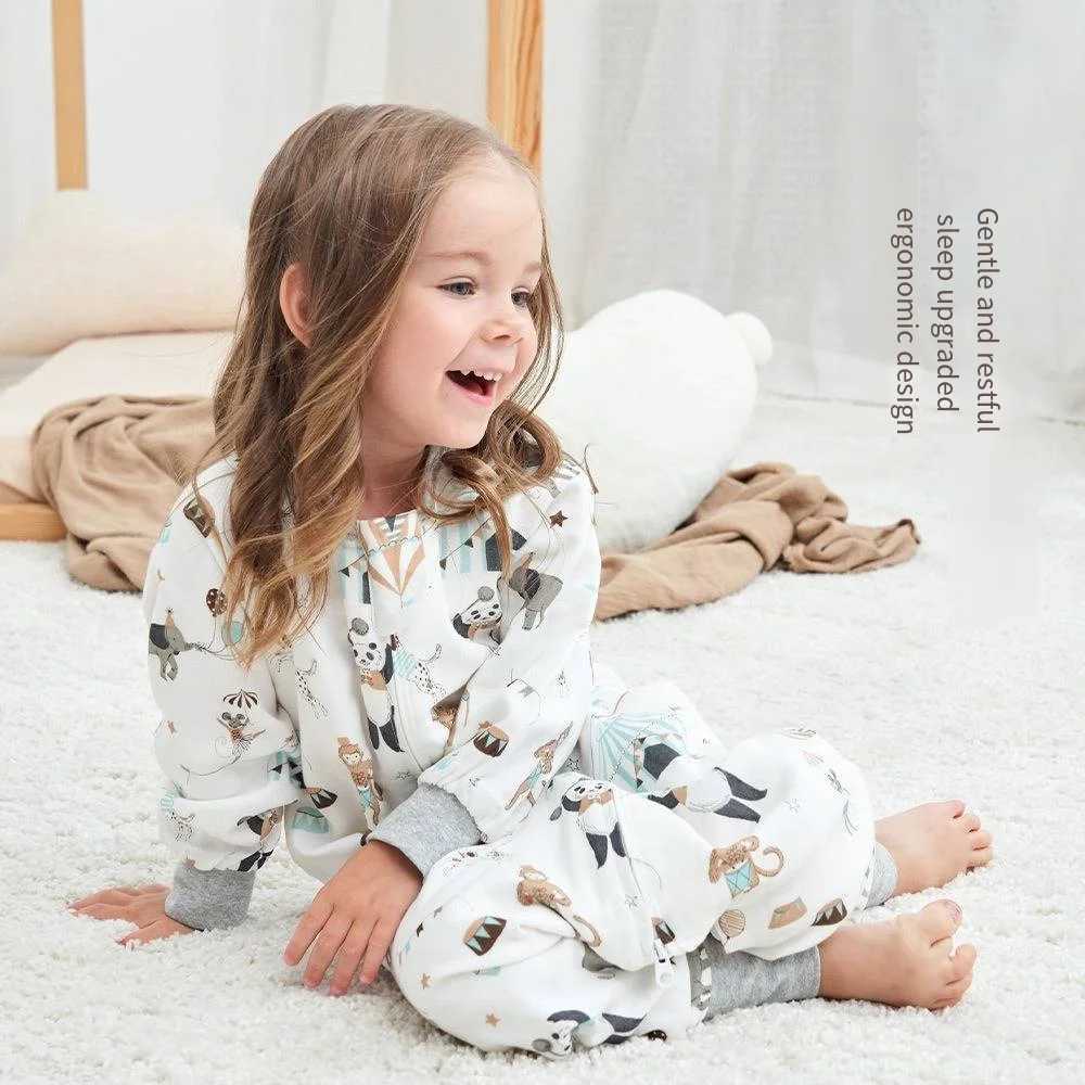 Spring and Autumn Seasons Four layer Bamboo Cotton Gauze Split Leg Childrens Sleeping Bag Infant Kick proof Quilt Long sleeved Y240814