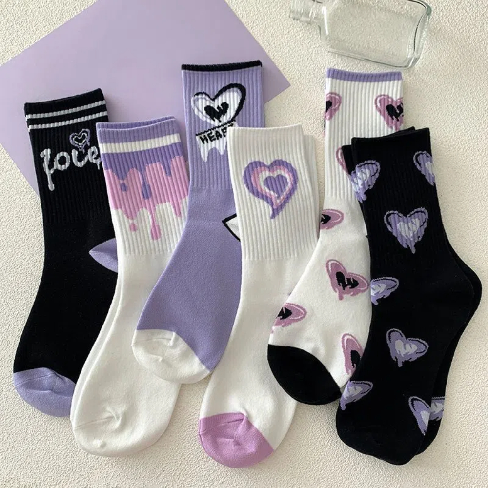 Trendy Purple Love Socks for Women Versatile Mid Length Sporty Leg Wear Ideal for Spring and Summer