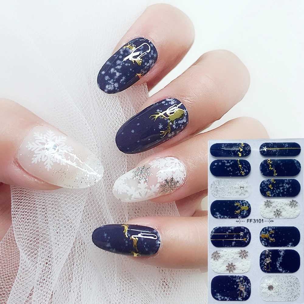 14Tips 3D Foil Nail Decal Christmas Nail Sticker DIY Manicure Full Nail Wraps Full Cover Self-adhesive Nail Art DecorationsXJ240814