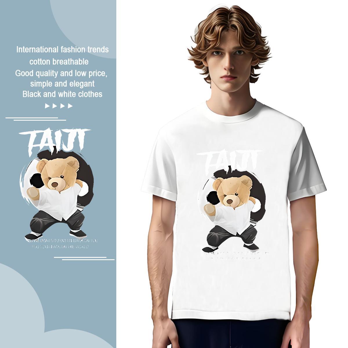 Soft T-Shirts for Men kongfu Breathable Sports Casual Oversized 3XL 4XL 100% Cotton 230g Men Tees Designer Fashion Clothings