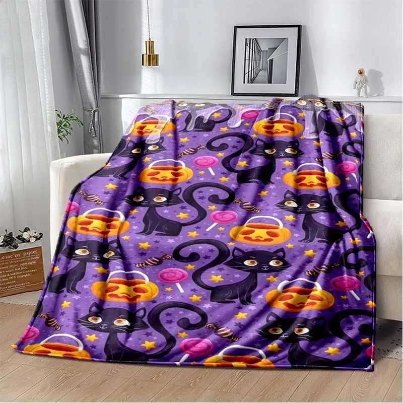 9 Cute Cat Cartoon Soft Flannel Fluffy Throw Camping Blanket for Children Sofa Throw Thin Blanket Fashion Gift Y240815