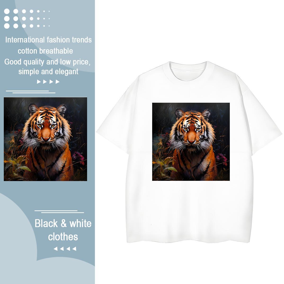 Classic Man T Shirts tiger O-Neck Short Sleeve Home Outdoor Oversized 230g Pure Cotton Tshirt for Man Woman Custom Clothes