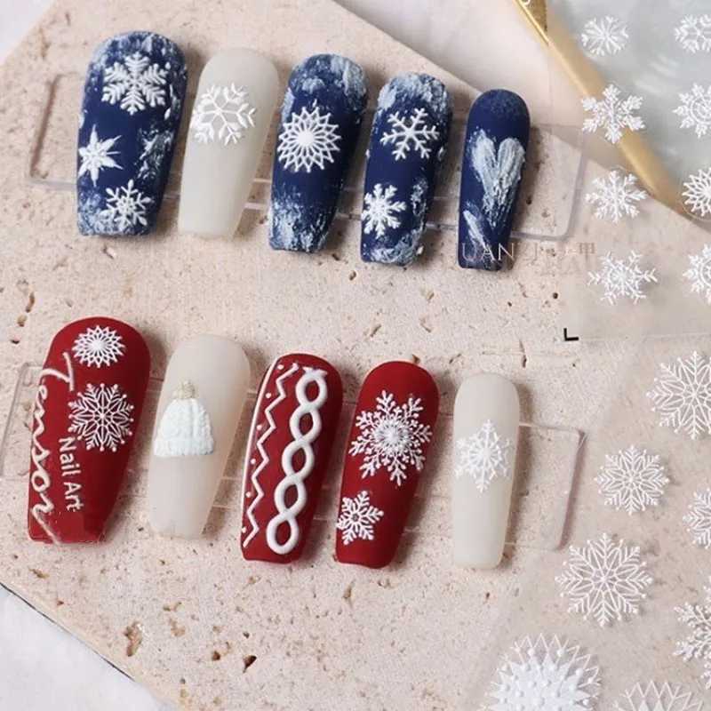 Christmas 5D Embossed White Snowflakes Nail Stickers New Year Winter Xmas Snow Nail Art Decals Self-adhesive Decor Sliders Y#7RKXJ240814
