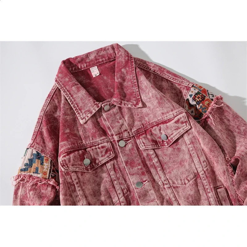 2024 American retro sweet cool pink patchwork denim jacket mens loose casual retro couple jacket S-3XL 240814