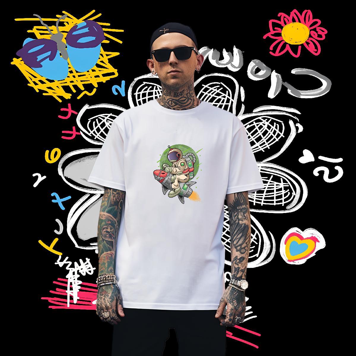 T-Shirts 230g Pure Cotton universe Street Casual Breathable Short Sleeve Cartoon Print Couples T Shirts Stylist Loose Fit Tops Shirt