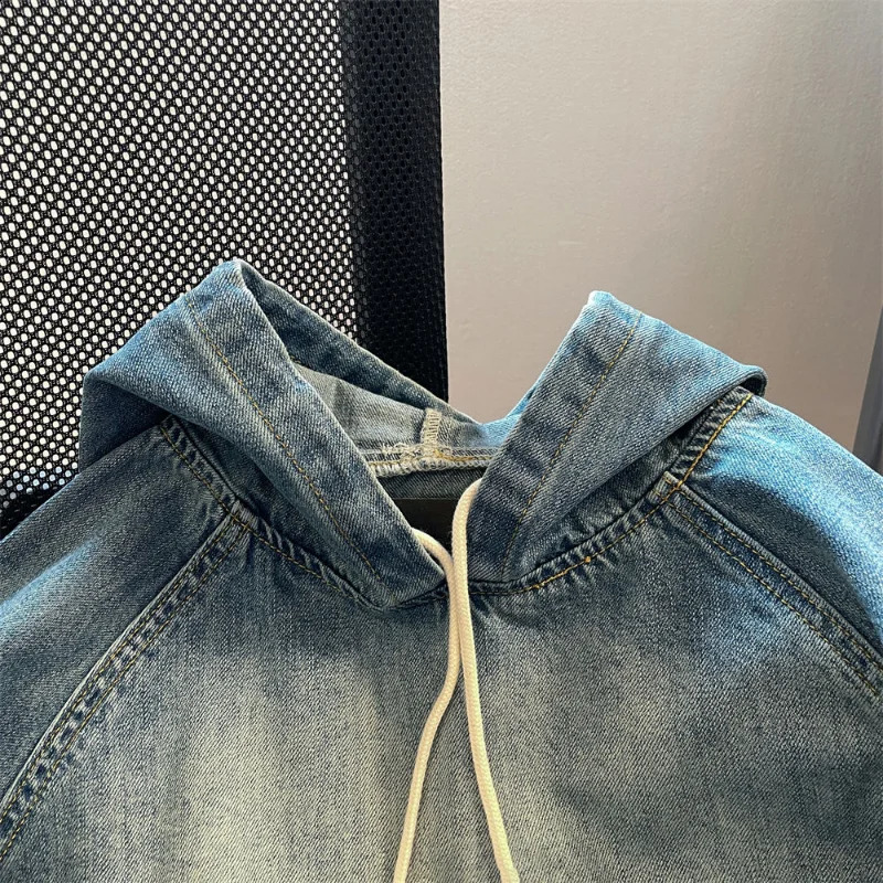 Retro Casual Denim Jacket Womens Fashion Korean Sweatshirt Hooded Loose Sleeve Street Apparel Coat Y2k Top Ropa Mujer 240815