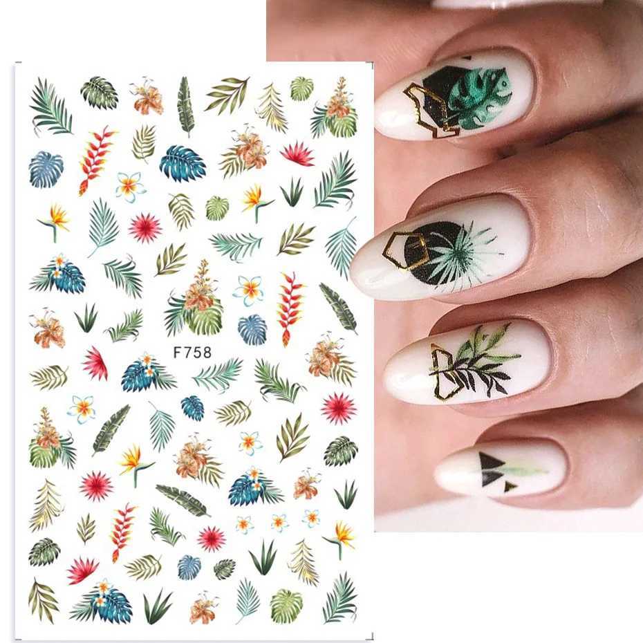 1PCS Cartoon Bird Cactus Nail Art Decal Adhesive Sticker Abstract Maple Leaf Ribbon Nail Sticker Nail Art SuppliesXJ240814