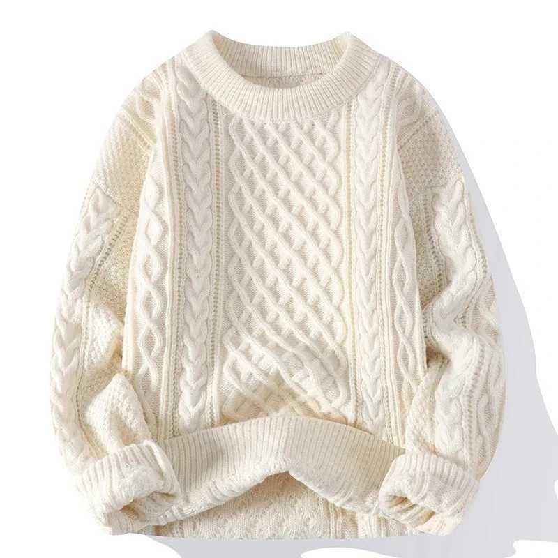 Autumn Winter Men Sweater Vintage O Neck Solid Color Mens Knitted Pullovers Loose Harajuku Mens Retro Knitting Pullover SweatersXJ240814