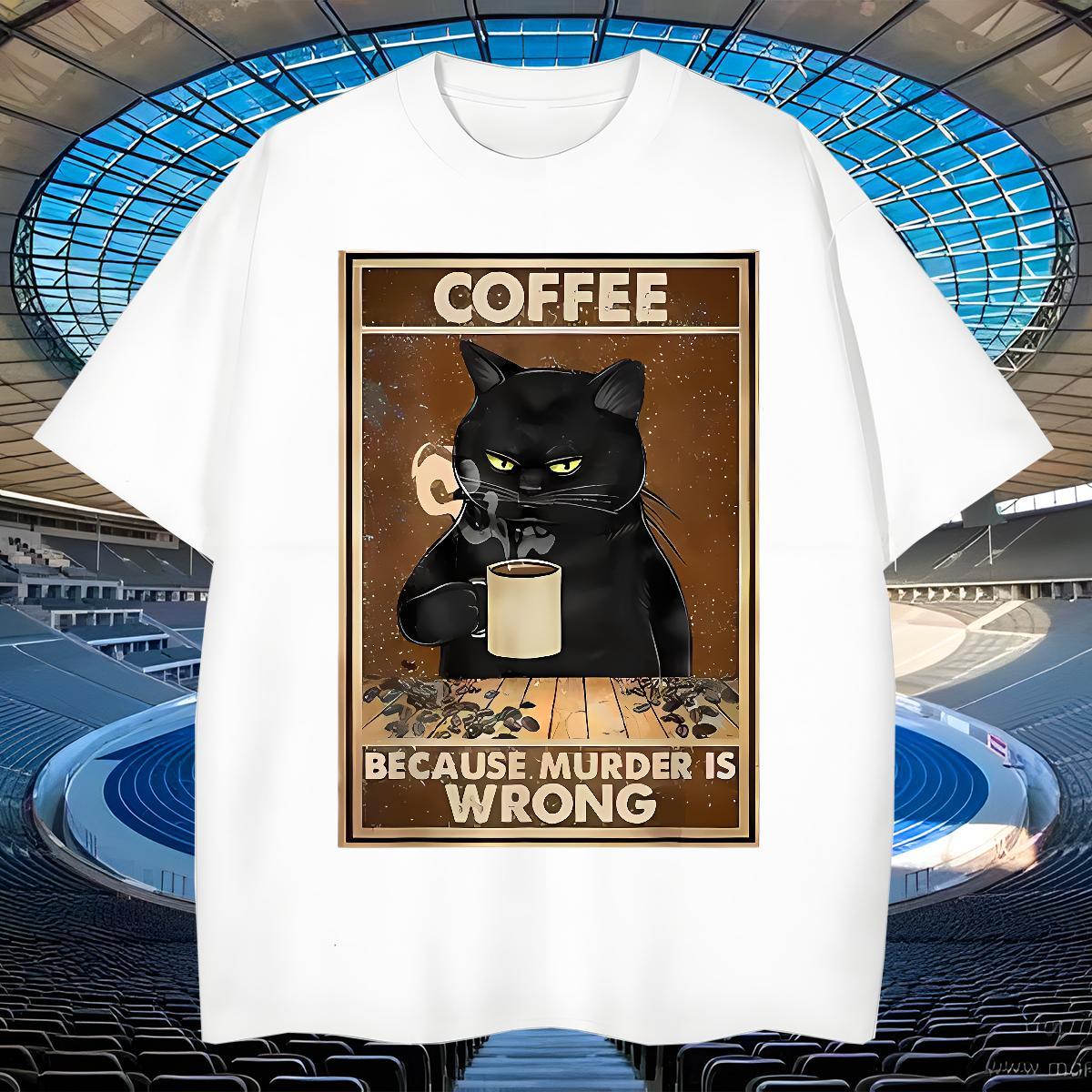 Loose T Shirt For Man cat O-Neck Short Sleeve Hip Hop Street DIY 230g Cotton Tshirts New Wear