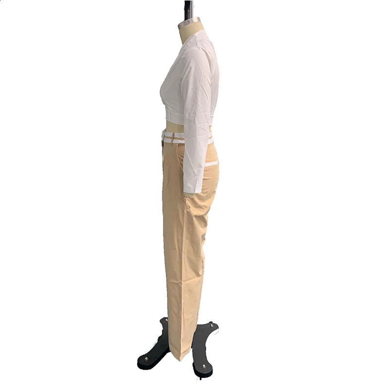 Autumn Women Two Piece Set Office Fashion Solid Long Sleeve Lapel High Waist Short Top Loose With Pockets Pants Sets Streetwear 240815