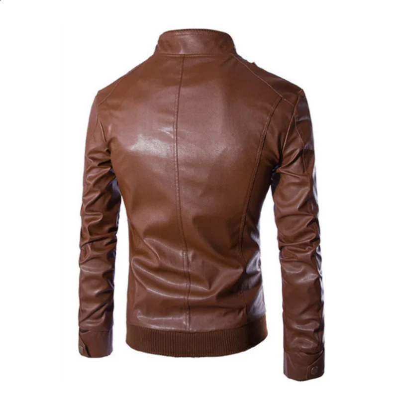 Stand Collar Motorcycle Leather Jacket Coat Autumn Winter Mens Casual Fashion Trendy Mens Leather Coat 240814