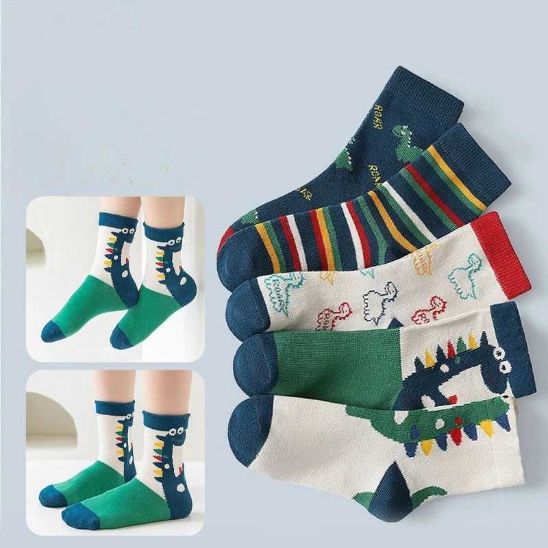 5 pairs/batch of girls childrens socks cotton cute outdoor travel sports socks animal dinosaur socks Kaosu sportswear accessories W240814