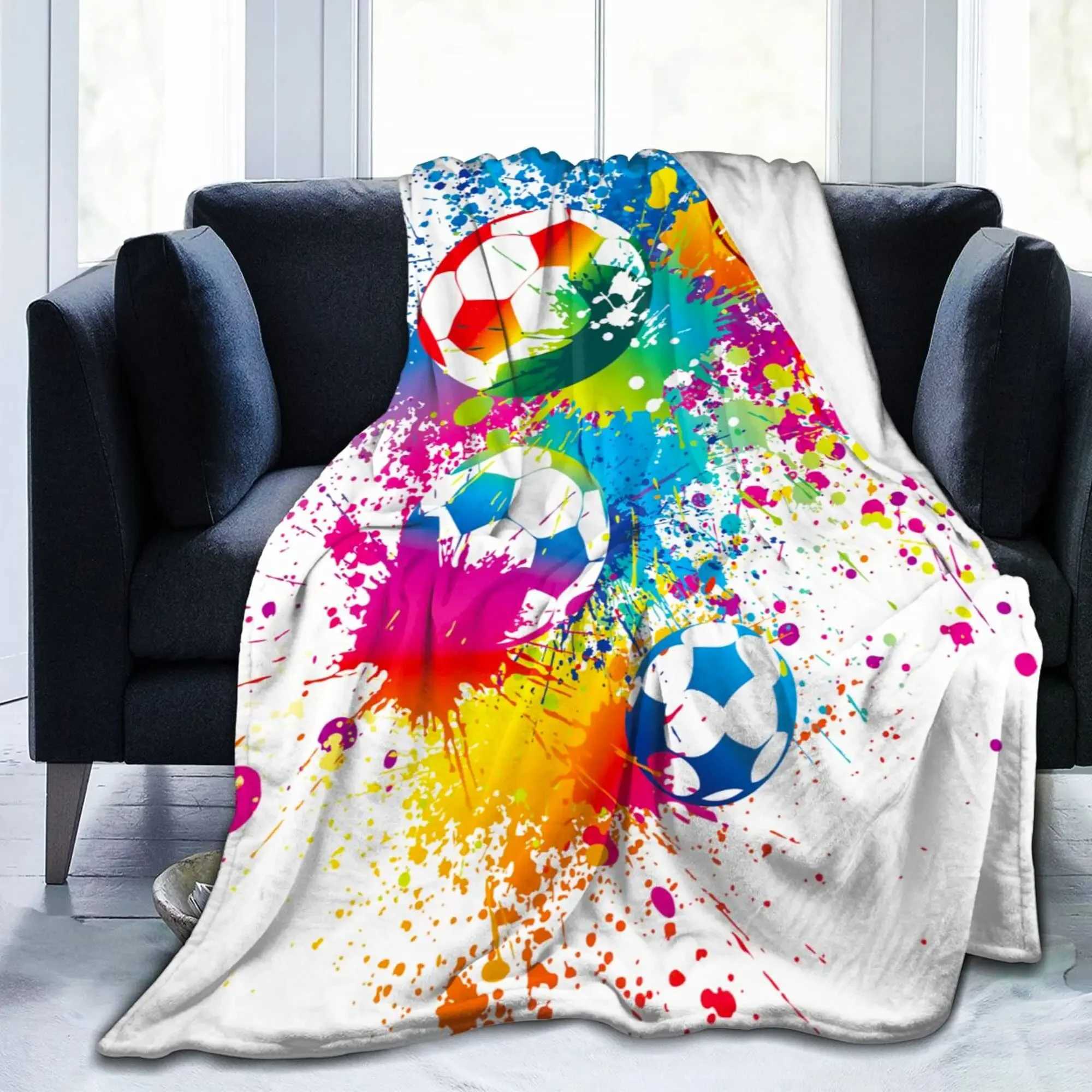 Football Throw Blankets Soccer Colorful Flannel Blanket for Kids Boys Adults Ball Sport Game Bed Sofa Blankets King Queen Size Y240815