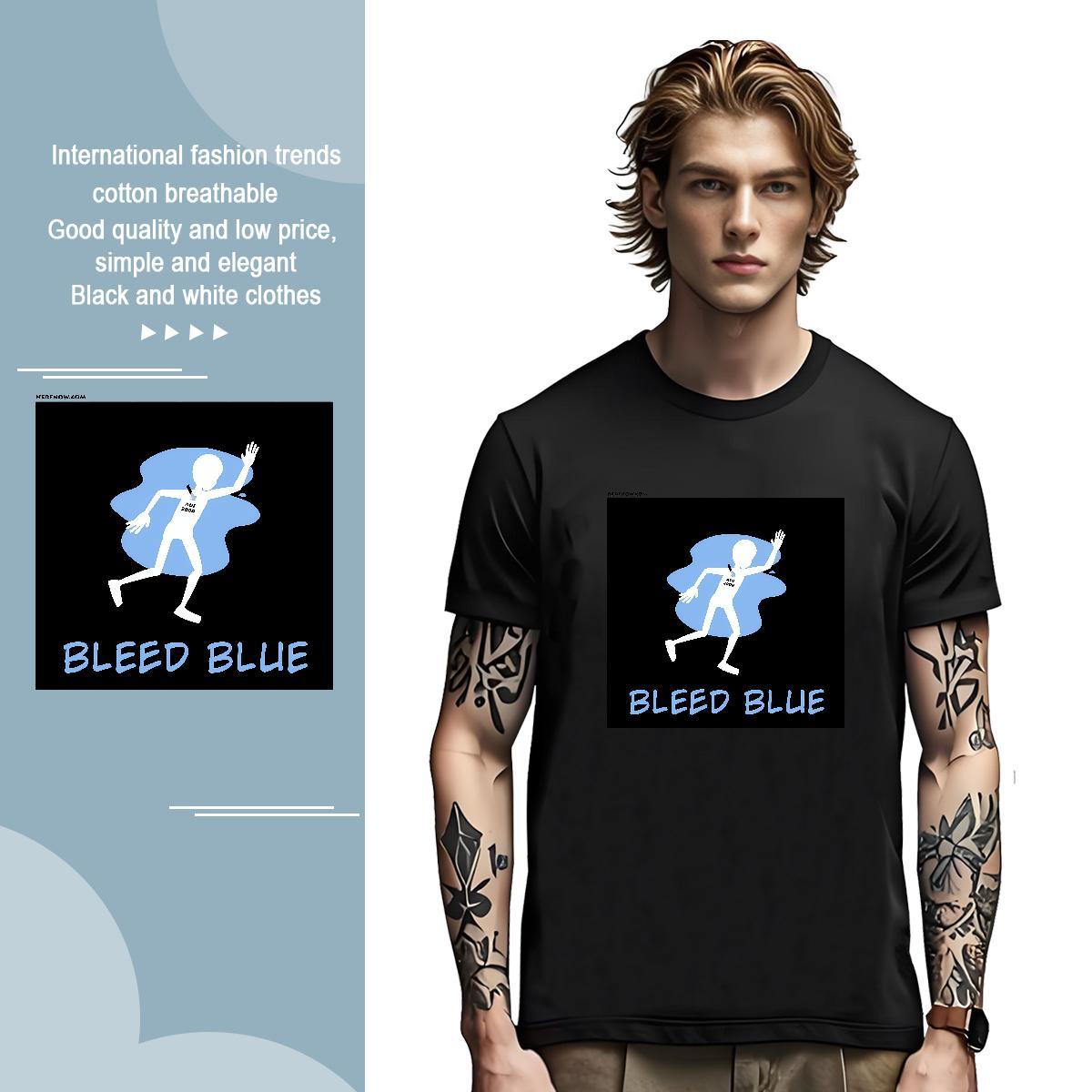 Soft blue T-Shirts Sports Casual Men Tees 230g Pure Cotton Fashion Designer Crew Neck Plus Size Cartoon Clothings