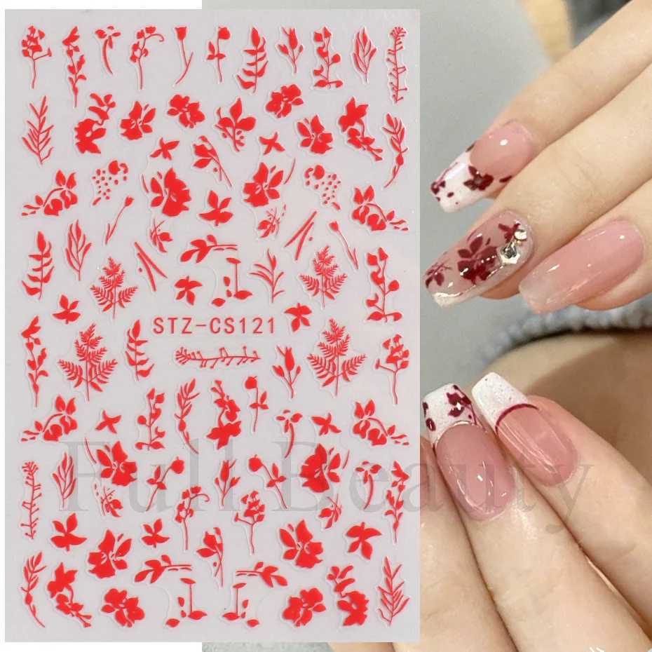 White Black Leaf Nail Stickers Summer Small Flower 3D Nail Art Decorations Self-Adhesive Slider Manicure Tattoo Tool LASTZ-CS121XJ240814