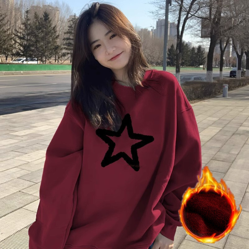 Star print hoodie for women 2024 autumn winter new Korean version loose and versatile student long sleeved thin pullover top trendy dongdumaoyi
