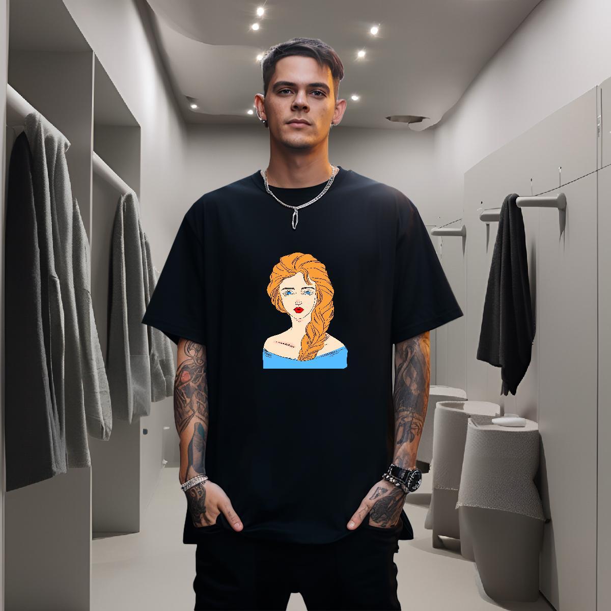 T Shirts Men 230g 100% Cotton portrait Daily Outfit Short Sleeve O-Neck Asian Size Tshirt for Man Woman Factory Direct Comfortable Clothes