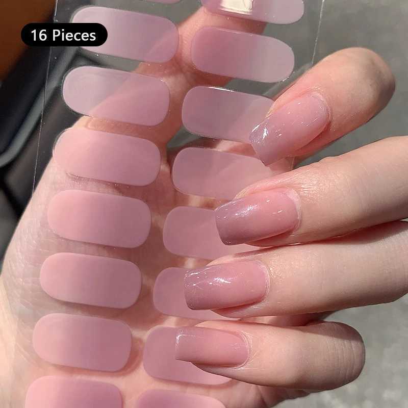Pink Nude Full Cover Nail Sticker Gradient Color Self-Adhesive Simple Full Nail Wraps DIY Thermal Effect Nail Art Making ManicurXJ240814