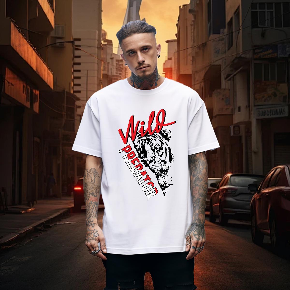T shirt 230g 100% Cotton tiger Street Casual Breathable Crew Neck Asian Size Men Tshirts 2024 Cool Wear