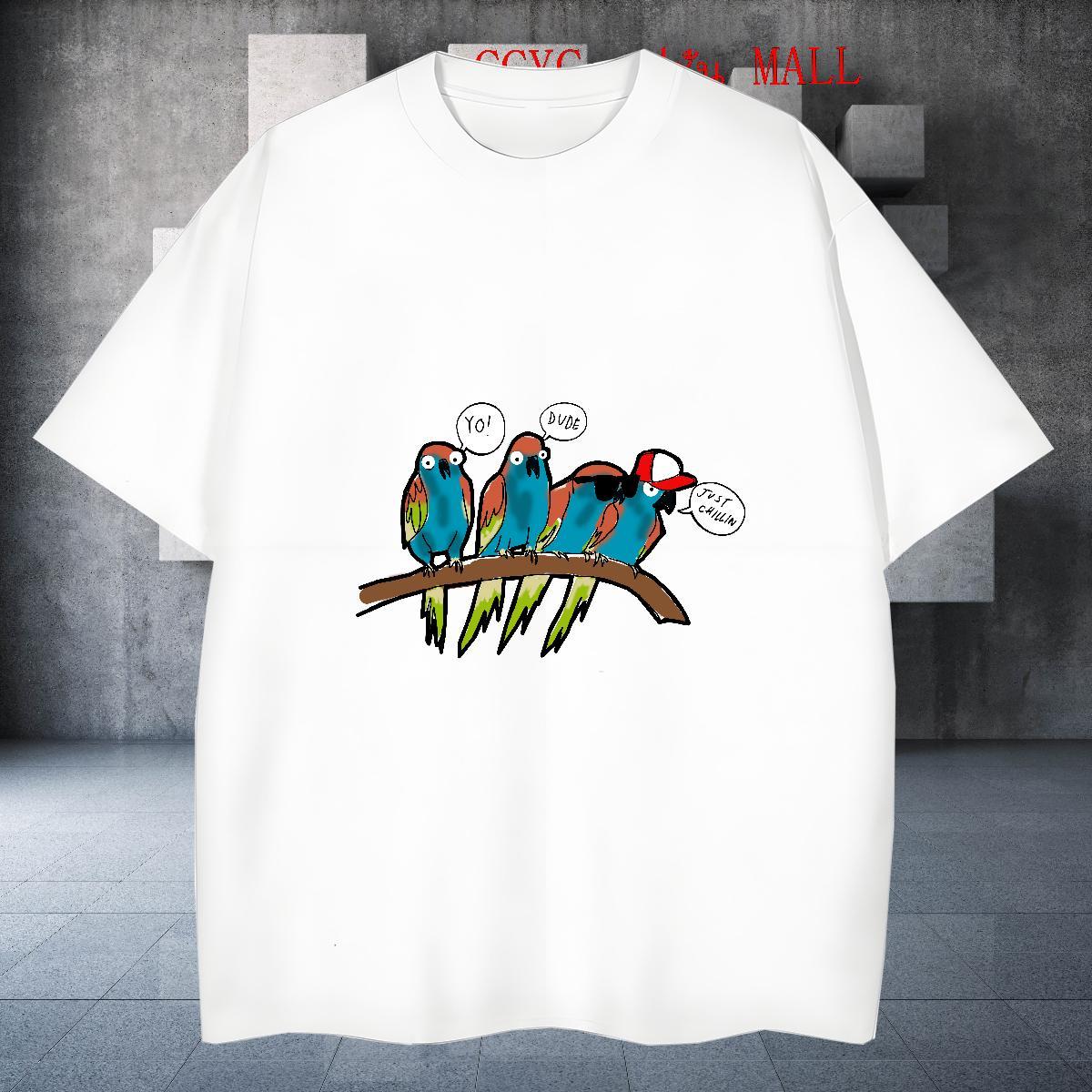 Loose T Shirt For Man bird Breathable Crew Neck Daily Wear Custom Cartoon 230g 100% Cotton Tshirt for Man Woman Designer Fashion Clothings