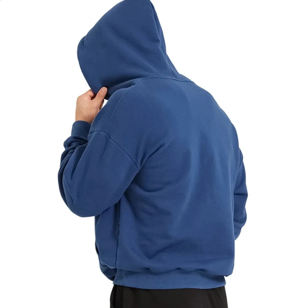 High quality mens hoodie autumn casual loose hoodie mens cotton sportswear mens solid zipper top 240814 - view 6