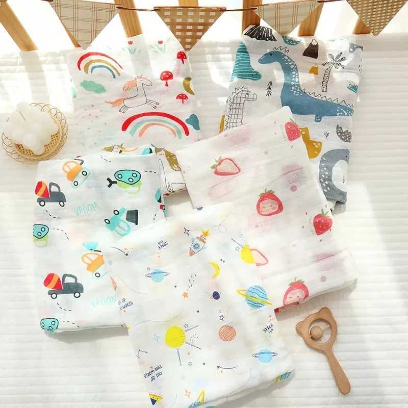 Baby Bath Towel 120x110cm Baby Muslin Swaddle Wrap Cotton Beach Shower Blanket Cute Soft Two Layer Gauze Infant Stroller Cover Y240815