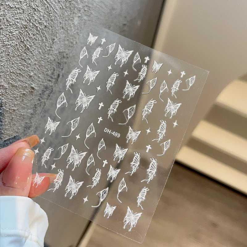 1PCS 3D Laser Gold Silver Butterfly Nail Sticker Black White Love Stickers Nail Art Decoration Glitter Silver Flame Nail DecalXJ240814
