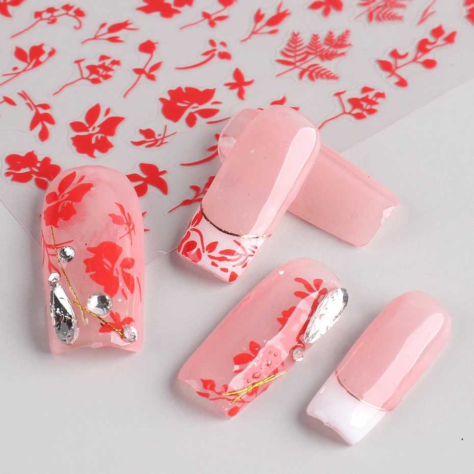 White Black Leaf Nail Stickers Summer Small Flower 3D Nail Art Decorations Self-Adhesive Slider Manicure Tattoo Tool LASTZ-CS121XJ240814
