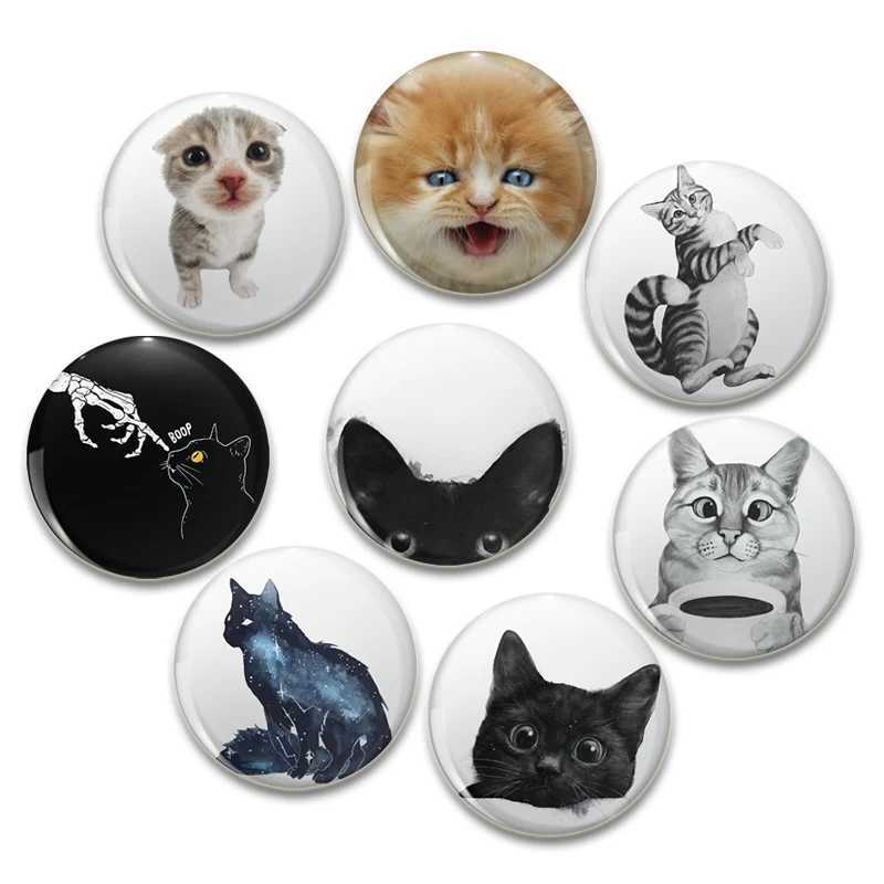 Interesting cartoon hand drawn cat badge half face cat pin tinplate brooch backpack clothing handmade gift accessories W240815