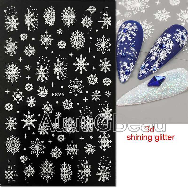 Nail Art 3d Decals Shining Glitters Winter Christmas Snowflakes Back Glue Nail Stickers Decoration For Nail Tips BeautyXJ240814