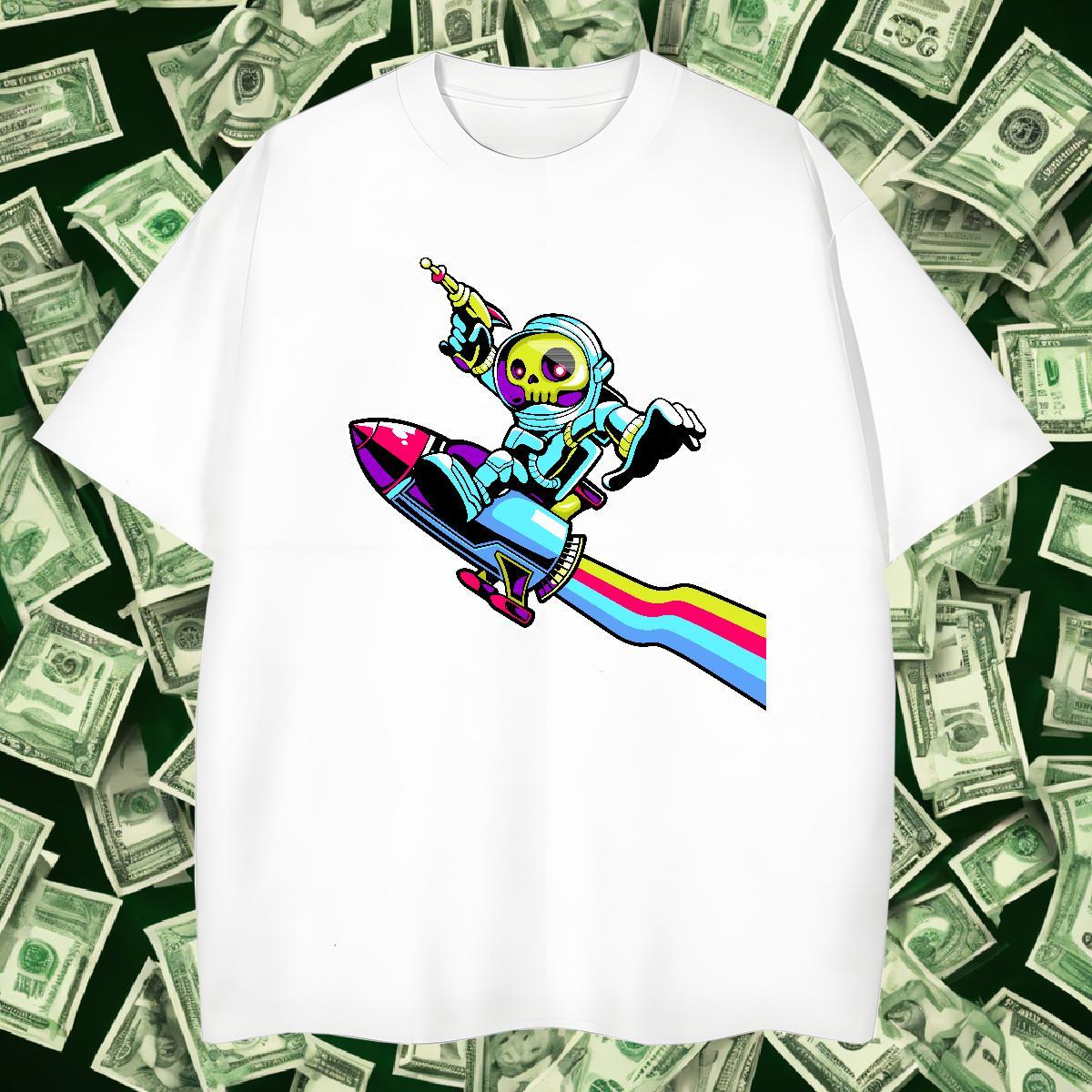 Men T Shirts 230g 100% Cotton cosmonaut Anime Printing Street Breathable Crew Neck Plus Size Custom Couples T Shirts New Designer Loose Fit Tops