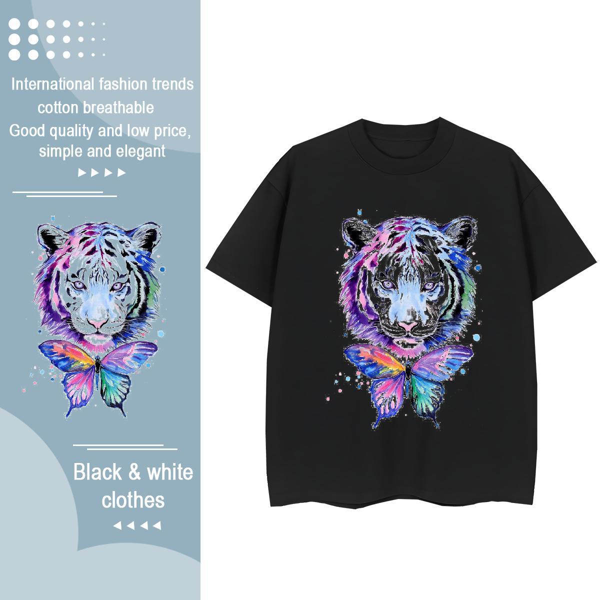 Brand Woman T Shirts Breathable Crew Neck 230g Pure Cotton Couples T Shirts Skull tiger Hip Hop Street Loose fit Tee Shirt