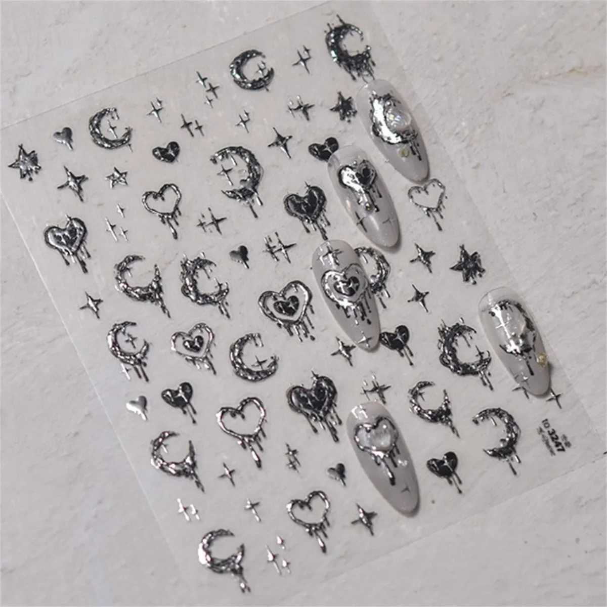 1pcs New 5D Bronzing Punk Heart Moon Nail Art Charms Gothic Star Adhesive Slider Press on Nail Decoration Decals Accessories DIYXJ240814