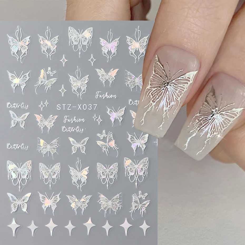 Metallic Black Butterfly Nail Stickers 3D Dark Style Charms Sliders Lace Ink Dream Catcher Moon Heart Star Foil Manicure TipsXJ240814