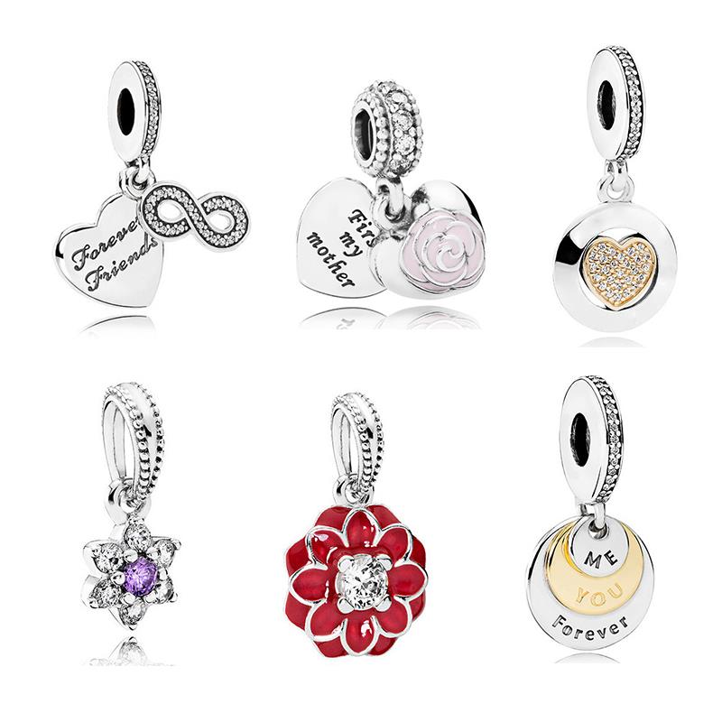 Sparking Cubic Zirconia Forever Friends Infinity Mother Flower Heart Charms S925 Snake Beads For Jewelry Making Free Shipping