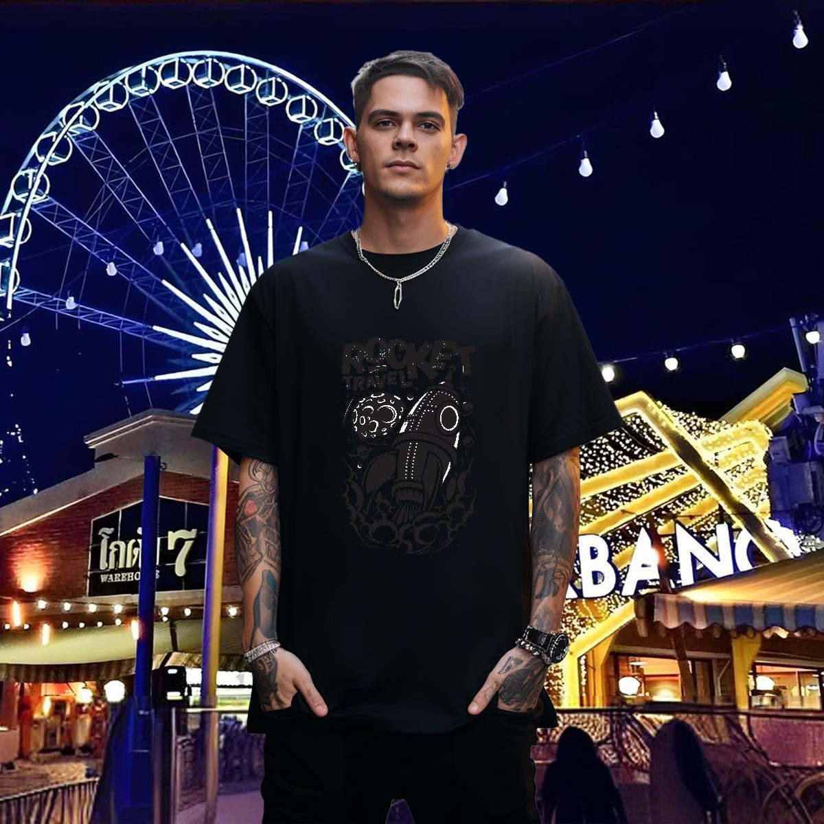 T-Shirts for Men 230g 100% Cotton rocket Beach Breathable Short Sleeve Asian Size Tshirt for Man Woman New Designer High Quality Tops