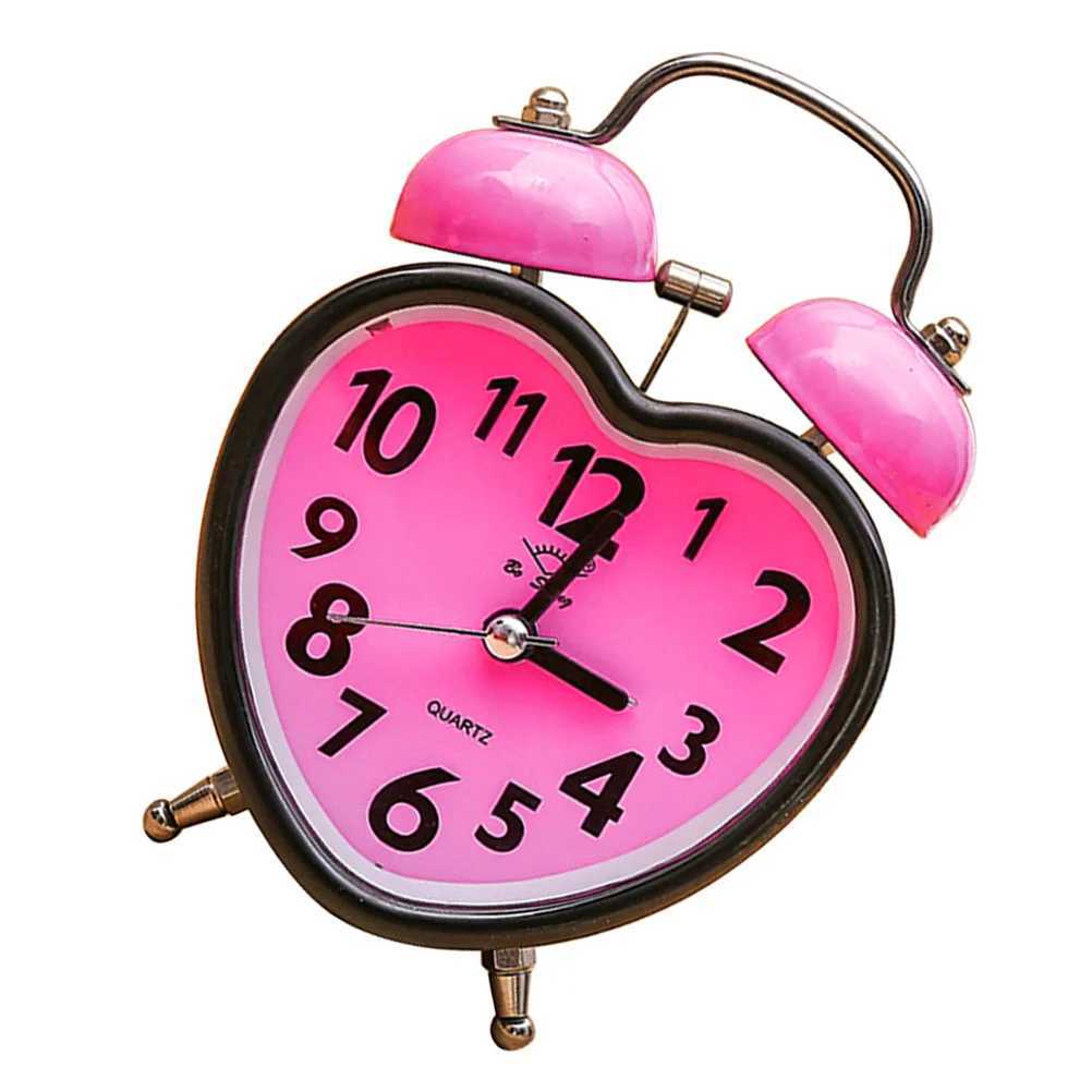 PVC Alarm Clock Heart Shape Bedside Table Silent Sweep Movement Operated Twin BellM240814
