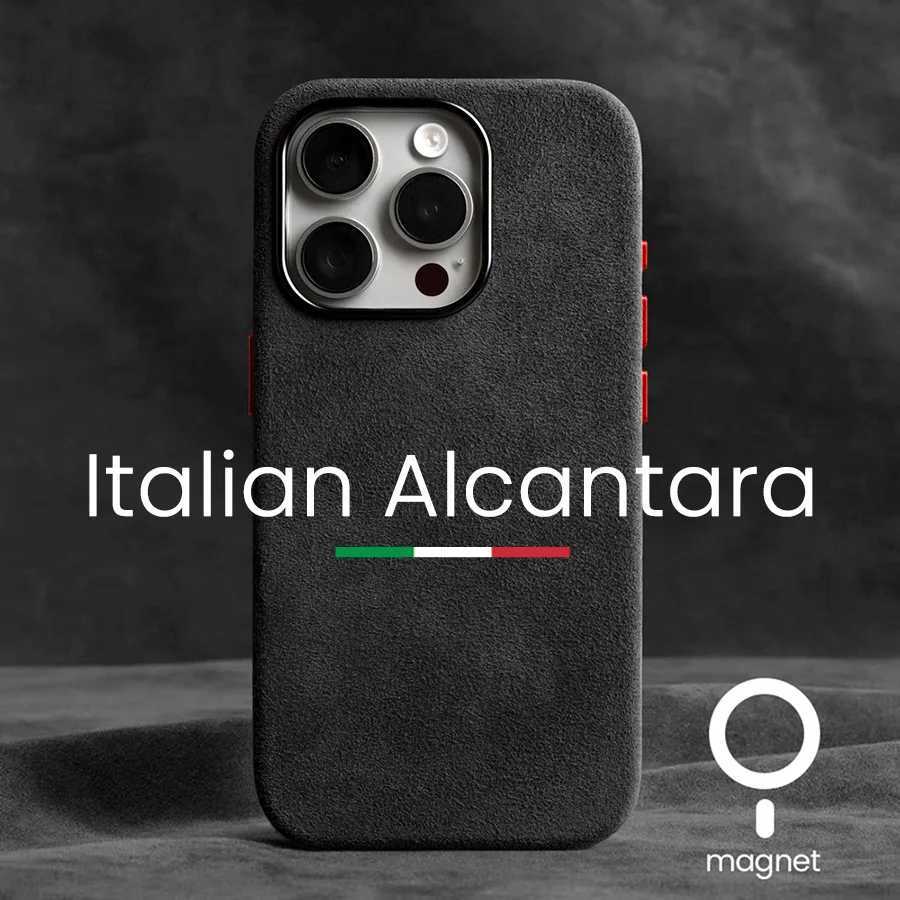 Magnetic ALCANTARA Case for iPhone 15 Pro Max 14 13 12 mini Luxury Artificial Leather Supercar Suede Phone Cases Cover CL240814