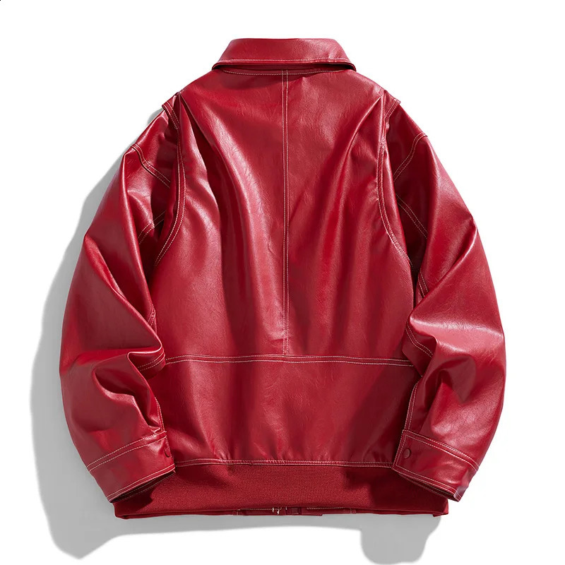 Europe The United States Trend Leather Jacket Spring Autumn Loose Mens Couple Lapel Motorcycle Handsome Coats Y24