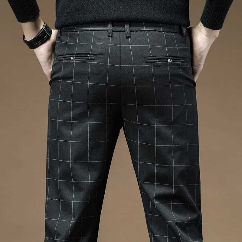Brand Clothing 2024 autumn thick style plain weave work elastic pants for men business fashion ultra-thin gray party casual pants for menW240725