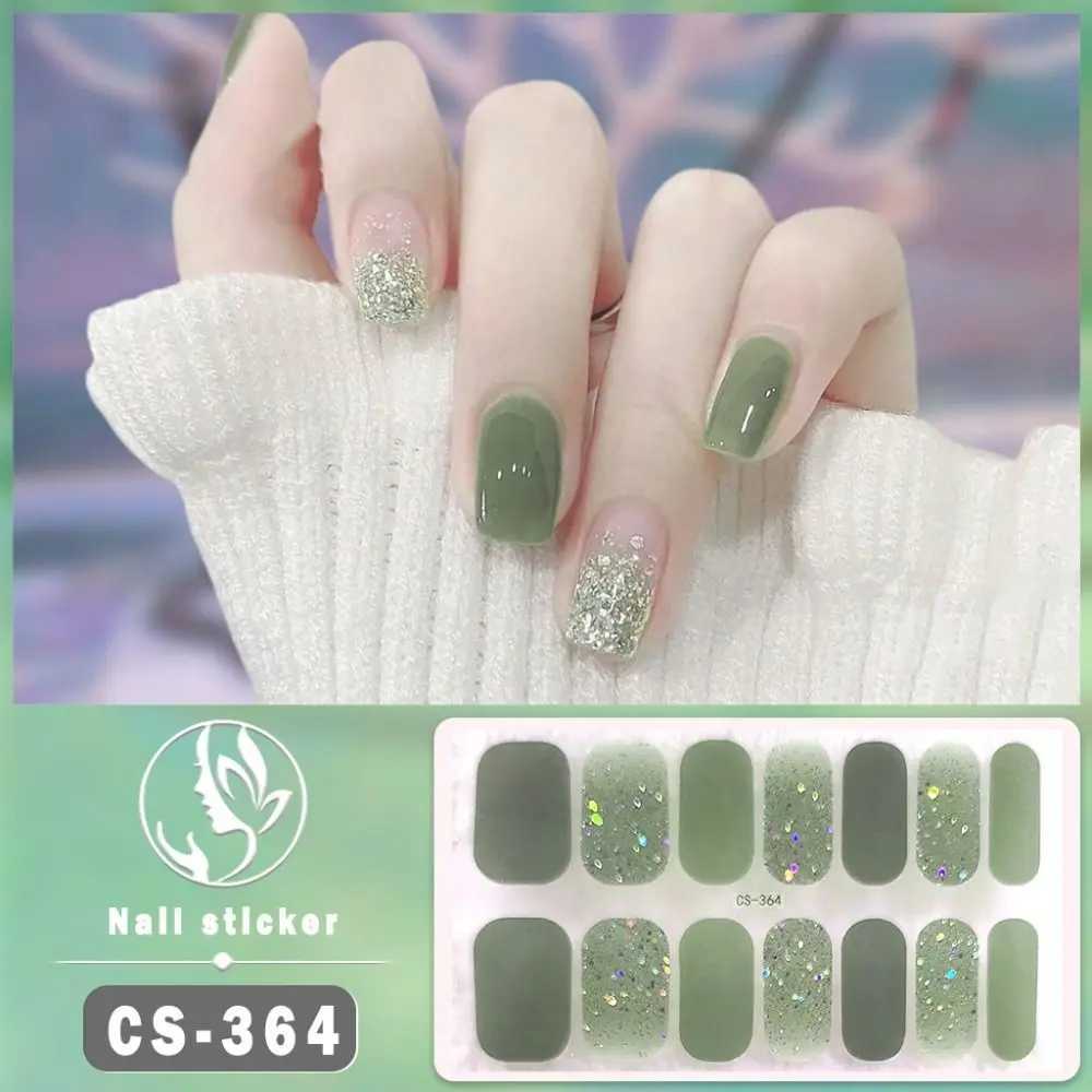 14Tip Semi Cured Gel Nail Stickers DIY NAil Art Foil Glittering Nail Art Stickers Self-Adhesive Simple Gel Full Nail Wrap MakingXJ240814