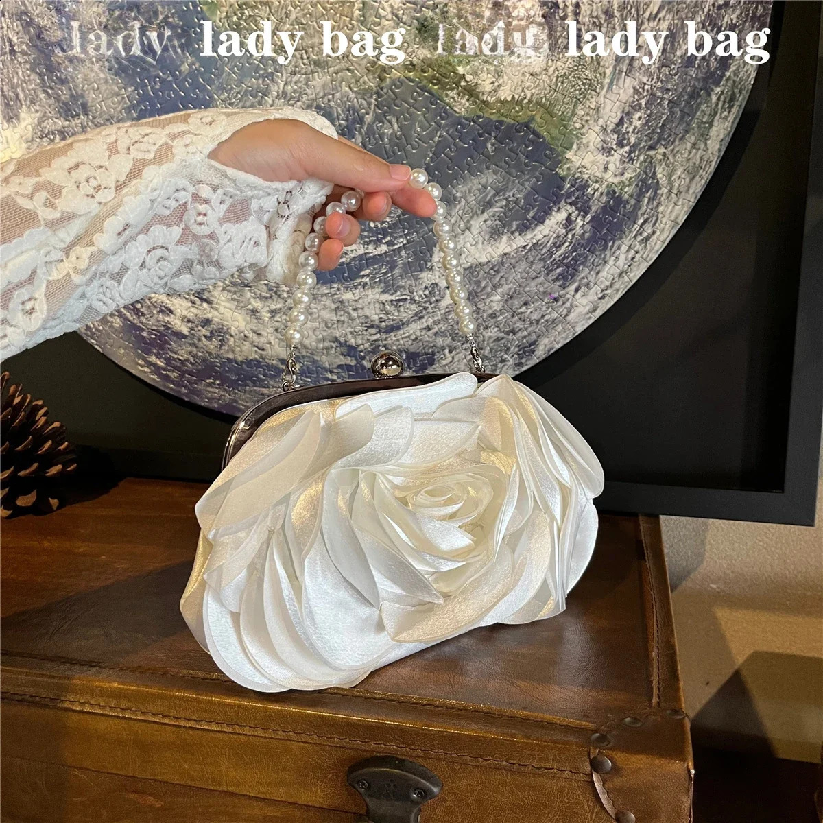 Evening Bag Fashion Flower Clutch Bag Women Wedding Handbag Pearl handle Lady Clutches Wallet Shoulder Chain Bag 240813