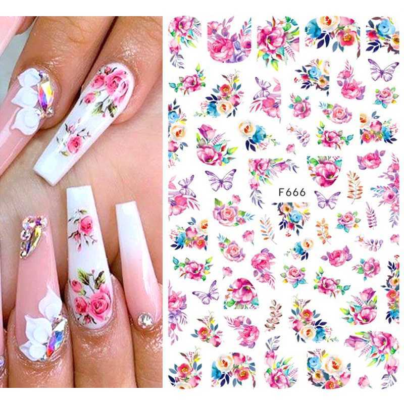 Summer Flower Nail Sticker Black And White Heart Nail Supplies Nail Decal Luxurious Butterfly Stickers For Nails Nail DecorationXJ240814
