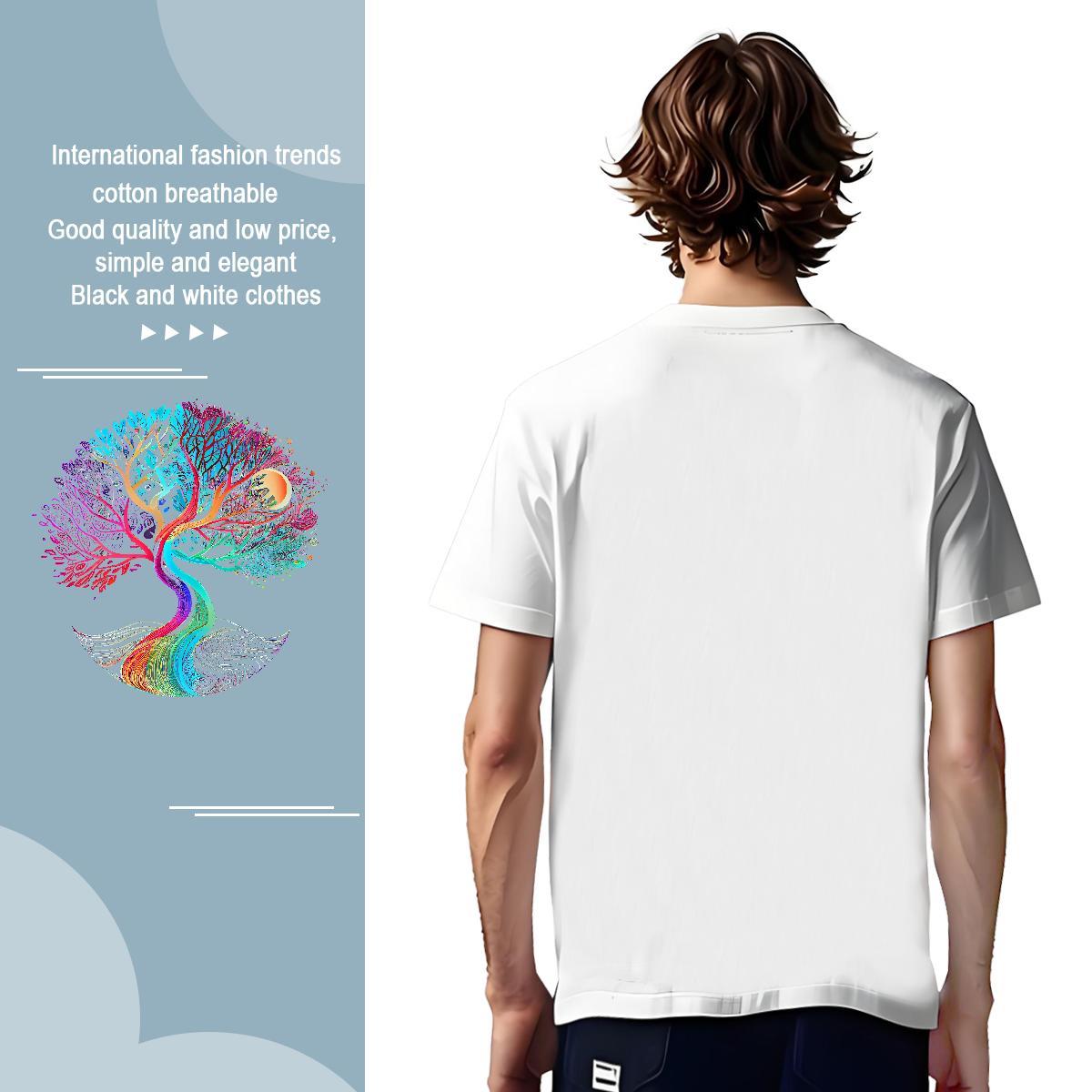 T Shirt For Man 230g Cotton tree Summer Casual Short Sleeve O-Neck White Plus Size Mens Tshirts Wholesale Soft Tee Shirt