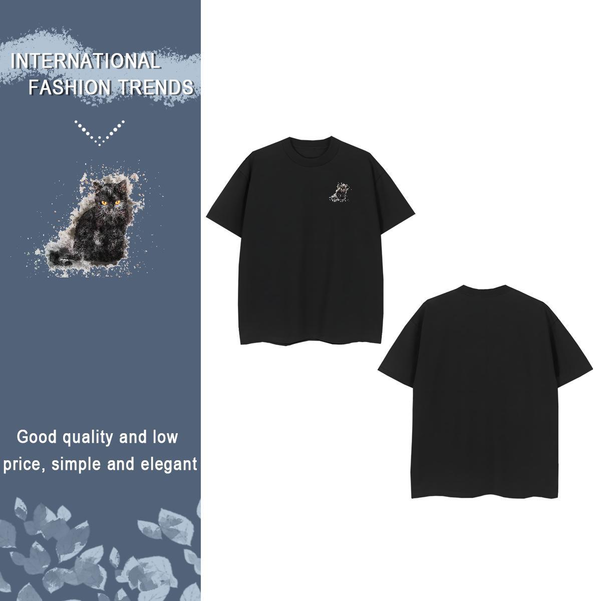 Comfortable cat T-Shirts for Men Outdoor Tshirt for Man Woman 230g Pure Cotton Designer Fashion Crew Neck Breathable Plus Size Cartoon Tops Tees