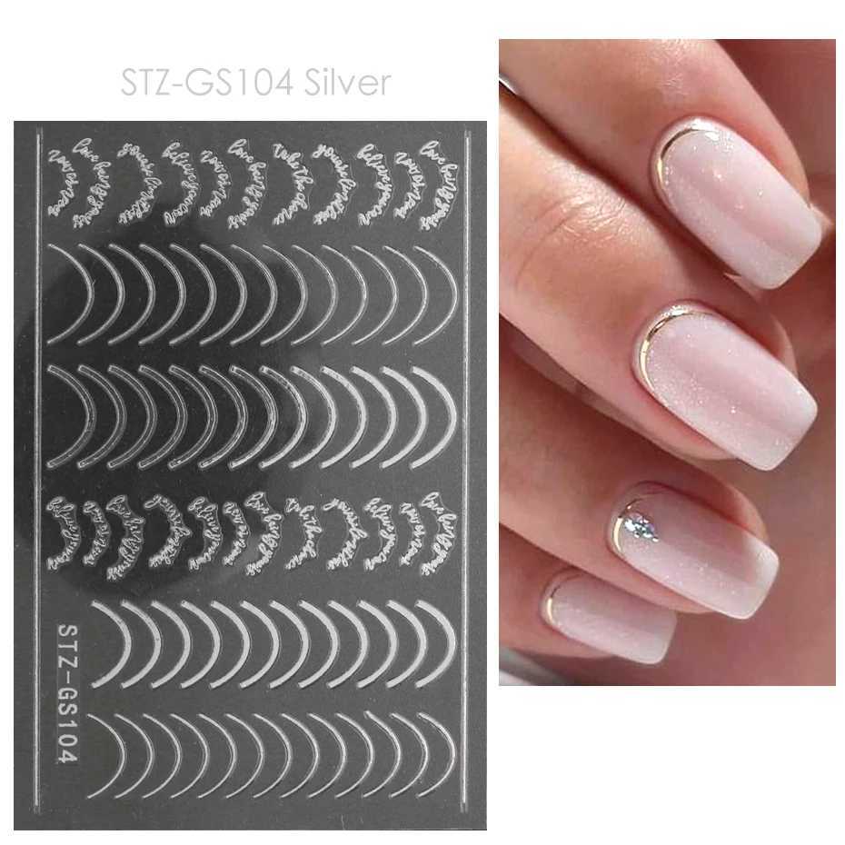 3D Simple Lines Nail Stickers Rose Gold Metal Stripe Letters Decals Curve Gel Nails Art Sliders Polish Manicure Decor BESTZGS014XJ240814