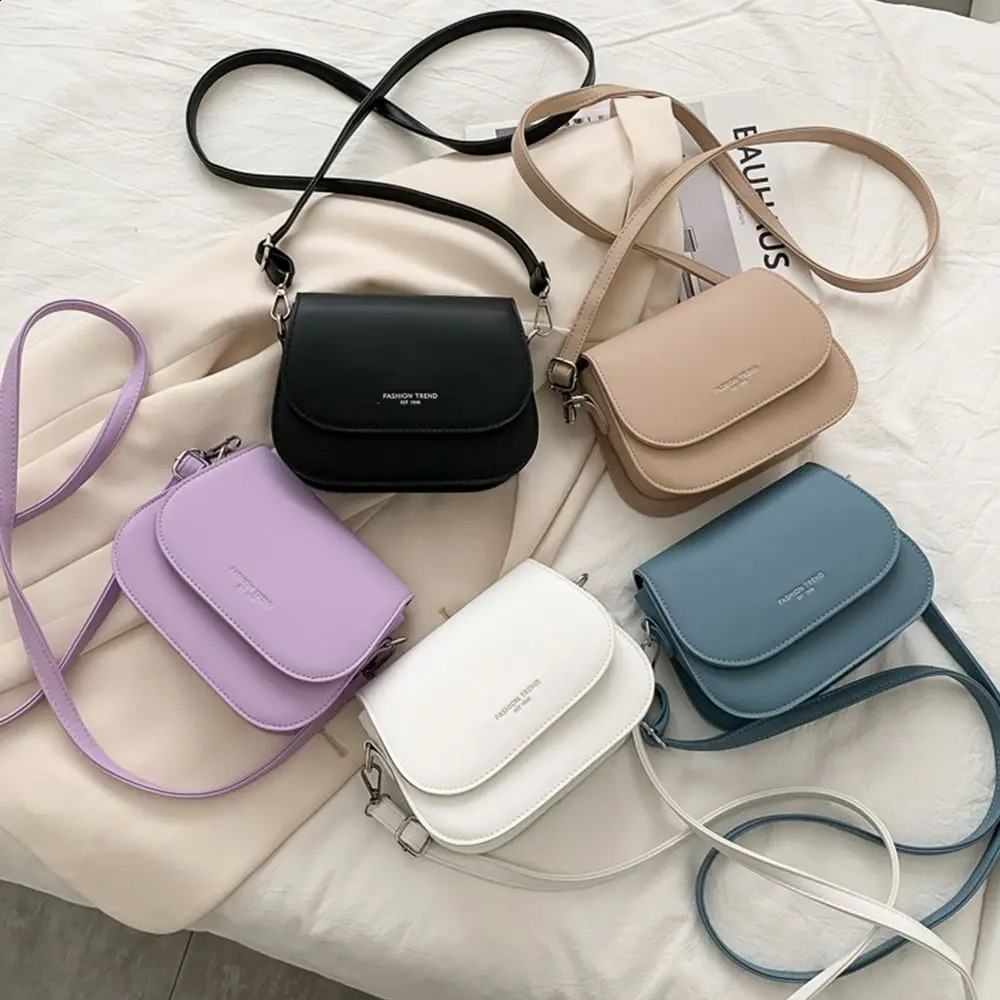 Trendy Saddle Shoulder Bag Women PU Leather Crossbody Simple Solid Color Flap Messenger Fashion Handbags Pouch 240814Z