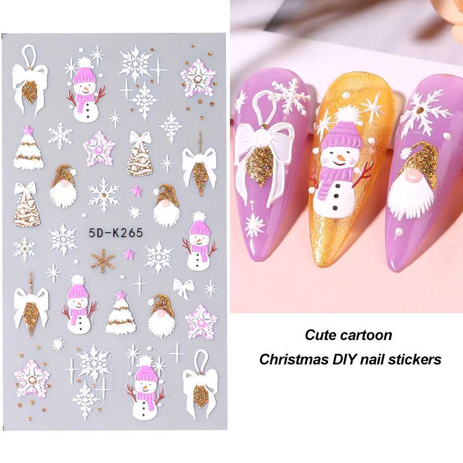 5D Embossed Christmas Nail Stickers Shiny Glitter Gold Silver Snowflake Snowman Santa Claus Tree Winter Xmas Nail Decor DecalsXJ240814